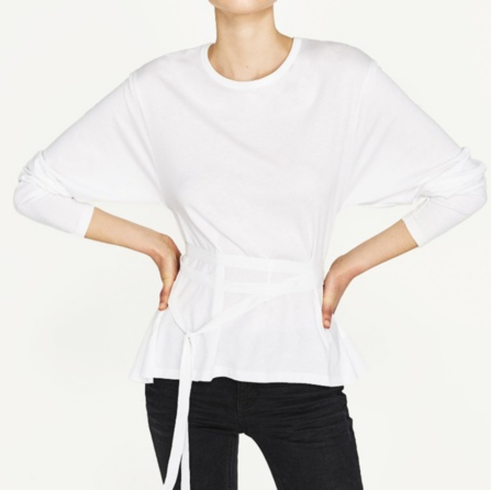 Zara open back tie waist shirt